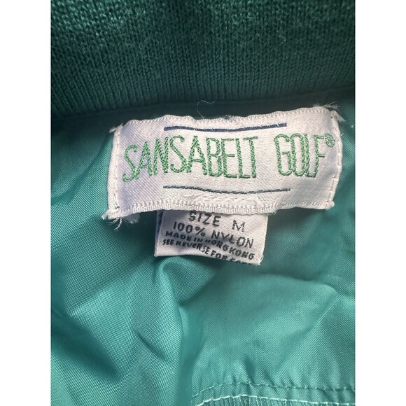 Vintage Sansabelt Golf Windbreaker M Teal Retractable Hood 80s Casual - Picture 2 of 5